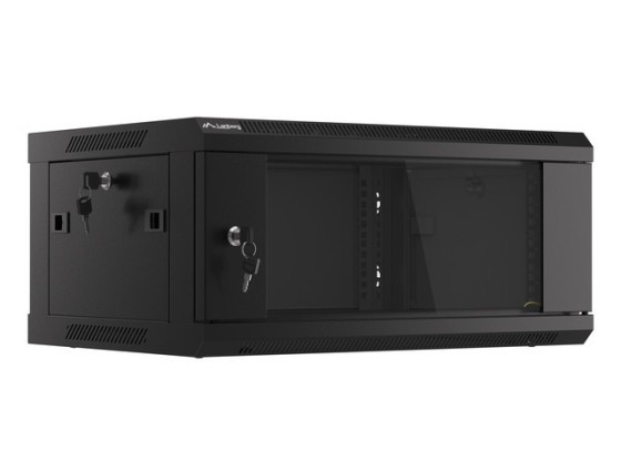 19-дюймова настінна стійка 4U/600×450 (у розібраному вигляді) зі скляними дверцятами, чорна, LANBERG V2