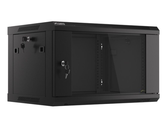 19-дюймова настінна стійка 6U/600×450 (у розібраному вигляді) зі скляними дверцятами, чорна, LANBERG V2