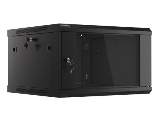 19-дюймова настінна стійка 6U/600×600 (у розібраному вигляді) зі скляними дверцятами, чорна, LANBERG V2