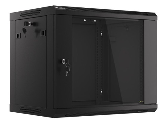 19-дюймова настінна стійка 9U/600×450 (у розібраному вигляді) зі скляними дверцятами, чорна, LANBERG V2