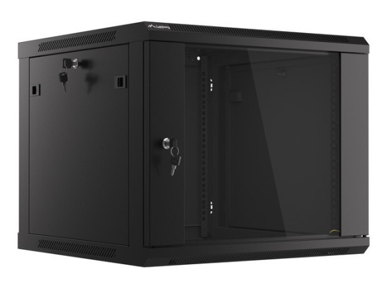 19-дюймова настінна стійка 9U/600×600 (у розібраному вигляді) зі скляними дверцятами, чорна, LANBERG V2