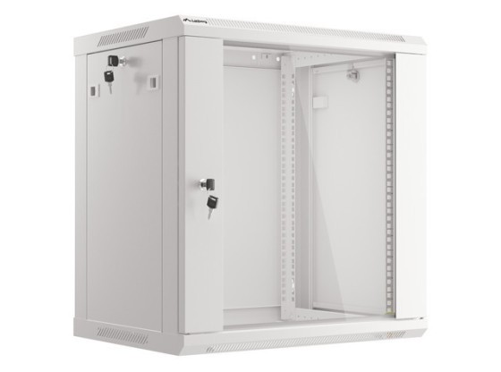 19-дюймова настінна стійка 12U/600×450 (у розібраному вигляді) зі скляними дверцятами, сіра, LANBERG V2