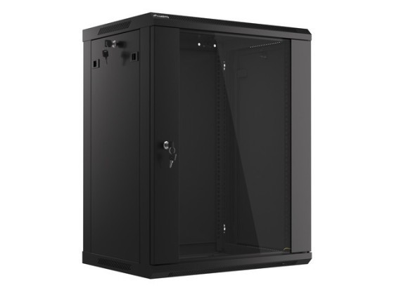 19-дюймова настінна шафа 15U/600×450 (у розібраному вигляді) зі скляними дверцятами, чорна, LANBERG V2