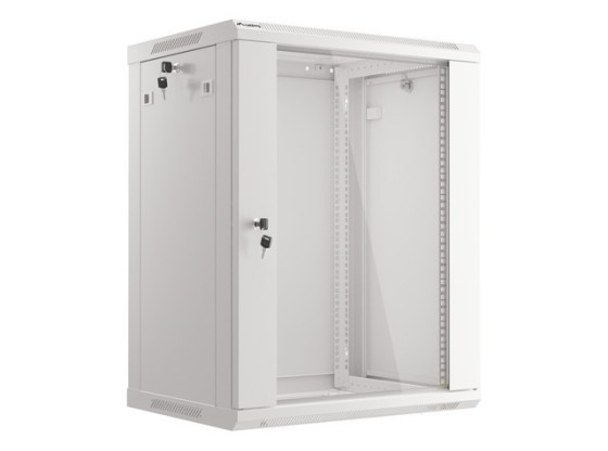 19-дюймова настінна стійка 15U/600×450 (у розібраному вигляді) зі скляними дверцятами, сіра, LANBERG V2