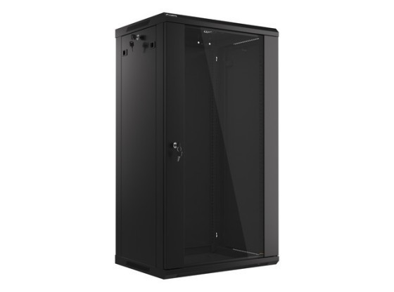 19-дюймова настінна стійка 22U/600×450 (у розібраному вигляді) зі скляними дверцятами, чорна, LANBERG V2