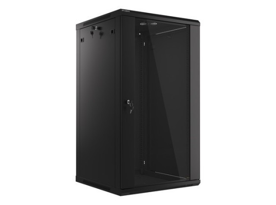 19-дюймова настінна стійка 22U/600×600 (у розібраному вигляді) зі скляними дверцятами, чорна, LANBERG V2