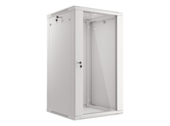 19-дюймова настінна стійка 22U/600×600 (у розібраному вигляді) зі скляними дверцятами, сіра, LANBERG V2