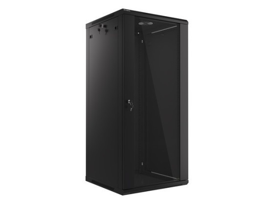 19-дюймова настінна стійка 27U/600×600 (у розібраному вигляді) зі скляними дверцятами, чорна, LANBERG V2