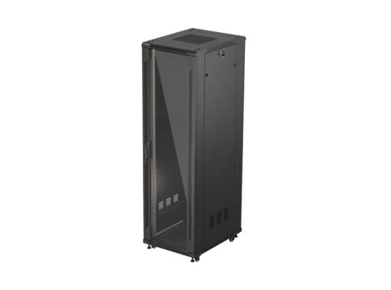19-дюймова автономна стійка 42U/600×800 (у розібраному вигляді) зі скляними дверцятами, чорна, LANBERG