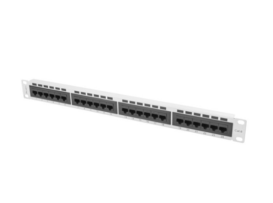 КОММУТАЦІЙНА ПАНЕЛЬ, 24 ПОРТИ, 1U, 19", CAT.6 UTP, СІРА, LANBERG