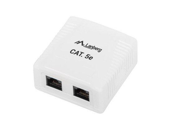 КОРОБКА ДЛЯ НАВІСНОГО МОНТАЖУ CAT.5E UTP, БЕЗ ЕКРАНУВАННЯ, 2x RJ45, БІЛА, LANBERG