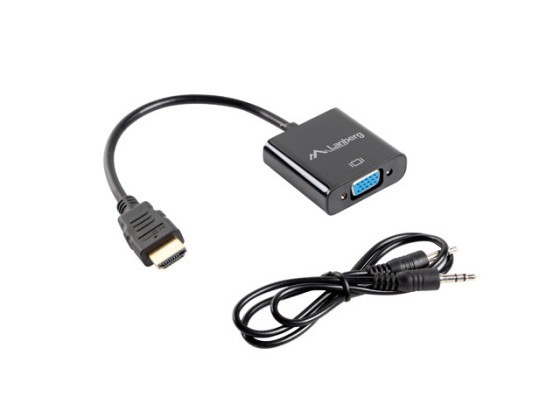Кабель-адаптер HDMI (M) → VGA (F) + MINIJACK 3,5 мм (F), 20 см, LANBERG