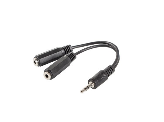 Адаптерний кабель MINIJACK 3,5 мм (M) 3-контактний → 2× MINIJACK 3,5 мм (F) 3-контактний, довжиною 10 см, чорний, LANBERG