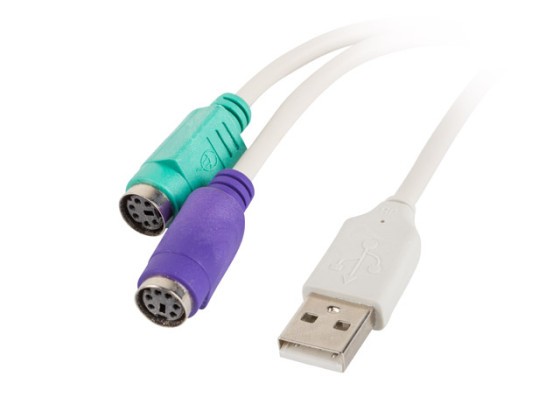 Адаптер USB-A(M) 2.0 → 2X PS/2, білий, LANBERG