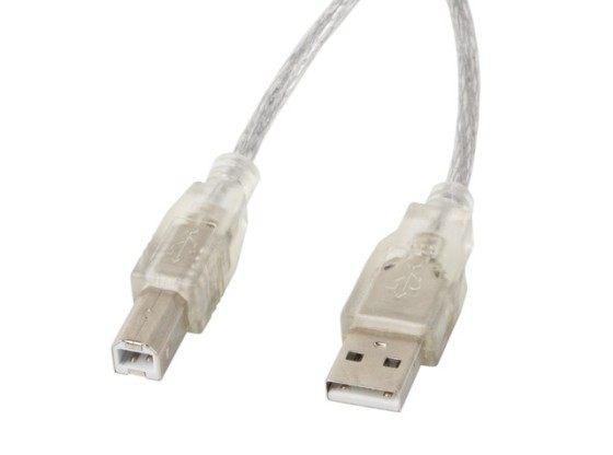 Кабель USB-A (M) → USB-B (M) 2.0, 3 м, прозорий, з феритом, LANBERG