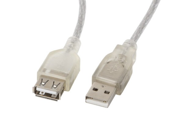 Кабель USB-A (чоловічий/жіночий) 2.0, 5 м, прозорий, з феритом, LANBERG