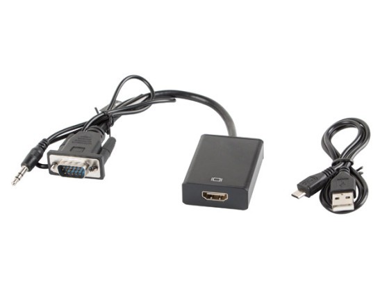 Адаптерний кабель VGA (M) + MINIJACK 3,5 мм (M) → HDMI (F), 20 см, чорний, LANBERG