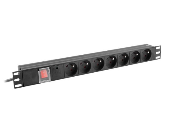 БЛОК РОЗПОДІЛУ ЕЛЕКТРОЕНЕРГІЇ (PDU) 19" LANBERG 1U 10 А 2 м 7 французьких розеток, чорний, C14