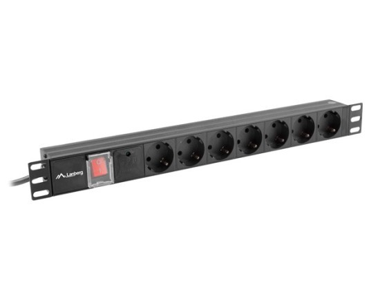 БЛОК РОЗПОДІЛУ ЕЛЕКТРОЕНЕРГІЇ (PDU) 19" LANBERG 1U 16 А, 2 м, 7 розеток типу SCHUKO, чорний