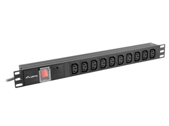 БЛОК РОЗПОДІЛУ ЕЛЕКТРОЕНЕРГІЇ (PDU) 19" LANBERG 1U 10 А, 2 м, 10 розеток IEC C13, чорний, C14