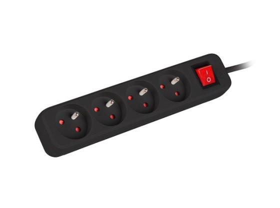 РОЗЕТКА LANBERG 1,5 м, 4 французькі розетки з вимикачем, високоякісний мідний кабель, чорна