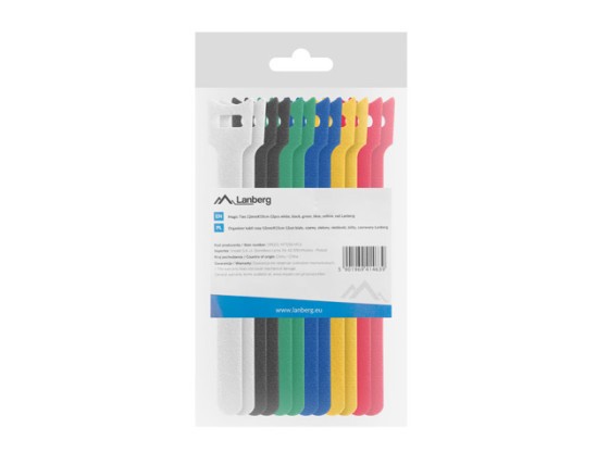 КАБЕЛЬНІ СТЯЖКИ VELCRO 12 мм × 15 см, 12 шт., білі, чорні, зелені, сині, жовті, червоні, LANBERG