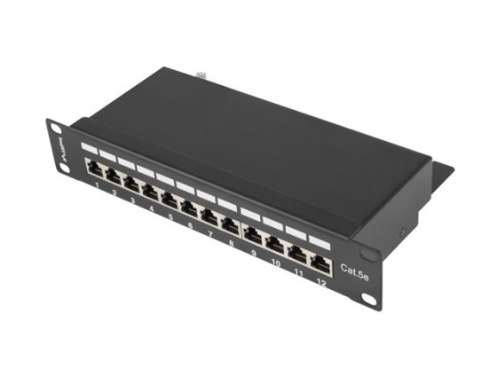 КОММУТАЦІЙНА ПАНЕЛЬ 12 ПОРТІВ, 1U, 10", CAT.5E FTP, З ОРГАНІЗАТОРОМ КАБЕЛІВ, ЕКРАНОВАНА, ЧОРНА, LANBERG