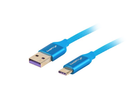 Кабель USB-C (M) → USB-A (M) 2.0, 1 м, синій, преміум-клас, 5 А, LANBERG