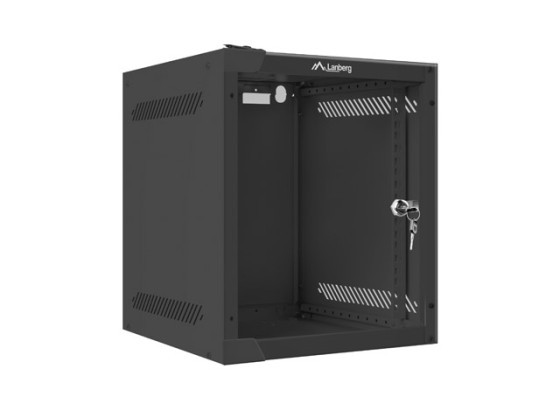 Стелажна шафа 10" для настінного монтажу, 6U/280×310 (у розібраному вигляді) зі скляними дверцятами, чорна, LANBERG