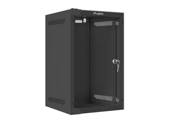 Стелажна шафа 10" для настінного кріплення, 9U/280×310 (у розібраному вигляді) зі скляними дверцятами, чорна, LANBERG