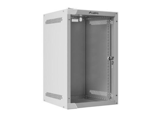 Стелаж 10" для настінного монтажу, 9U/280×310 (у розібраному вигляді) зі скляними дверцятами, сірий, LANBERG