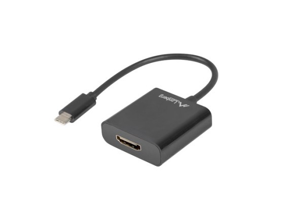 Кабель-перехідник USB-C (M) 3.1 → HDMI (F), 15 см (режим DisplayPort ALT), чорний, LANBERG