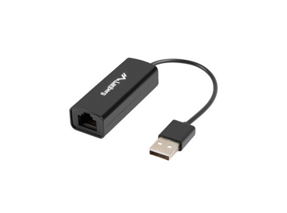 Адаптер USB–>RJ45 для мережі Ethernet, мережева карта LANBERG USB 2.0, 1 порт RJ45, 100 Мб, кабель