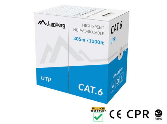 LAN-кабель Cat.6 UTP, 305 м, суцільна мідь, сірий, CPR + пройшов тестування Fluke, LANBERG