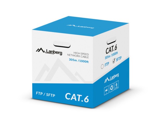 LAN-кабель Cat.6 SFTP, 305 м, суцільна мідь, сірий, CPR + пройшов тестування Fluke, LANBERG
