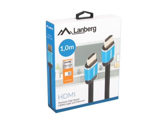Кабель HDMI M/M V2.0, 1 м, мідь, чорний, сертифікат преміум-класу, LANBERG