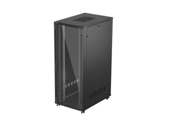 19-дюймова автономна стійка 42U/800×1200 (у розібраному вигляді) зі скляними дверцятами, чорна, LANBERG