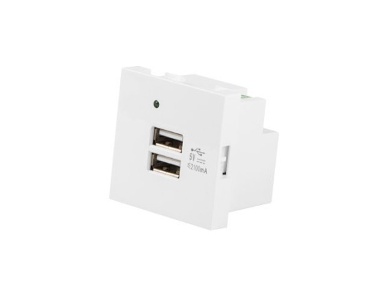 НАСТІННА РОЗЕТКА ДЛЯ ЗМІННОГО СТРУМУ 230 В, 45×45, 5 В, 2 ПОРТИ USB-A, 2,1 А, БІЛА, LANBERG