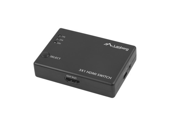 Відеоперемикач LANBERG 3x HDMI, чорний + порт USB-C + пульт дистанційного керування V2