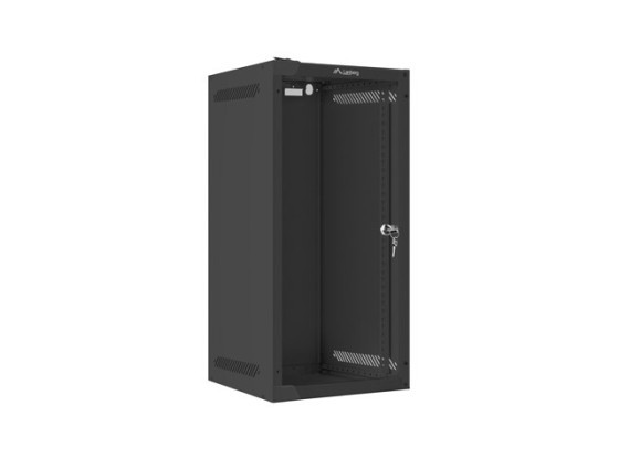 Стелаж 10" для настінного монтажу, 12U/280×310 (у розібраному вигляді) зі скляними дверцятами, чорний, LANBERG