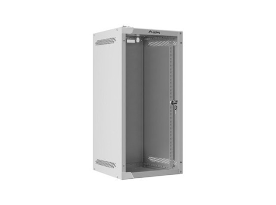 Стелажна шафа 10" для настінного монтажу, 12U/280×310 (у розібраному вигляді) зі скляними дверцятами, сіра, LANBERG