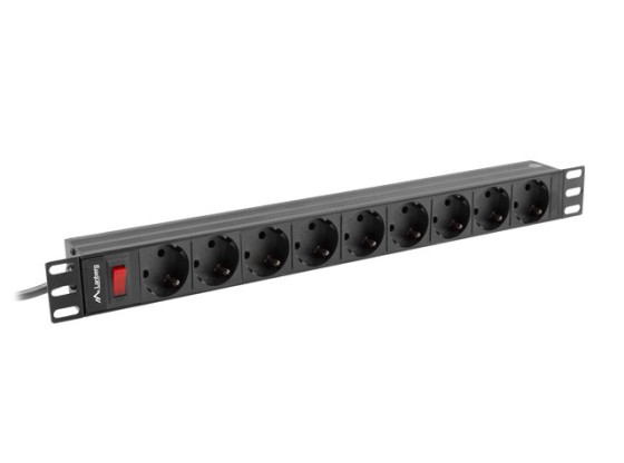 БЛОК РОЗПОДІЛУ ЕЛЕКТРОЕНЕРГІЇ (PDU) 19" LANBERG 1U 16 А, 9 розеток типу SCHUKO, довжина кабелю 3 м, чорний