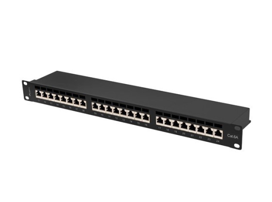 КОММУТАЦІЙНА ПАНЕЛЬ, 24 ПОРТИ, 1U, 19", CAT.6A FTP, З ОРГАНІЗАТОРОМ КАБЕЛІВ, ЕКРАНОВАНА, ЧОРНА, LANBERG