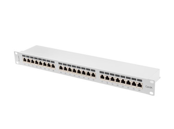 КОММУТАЦІЙНА ПАНЕЛЬ, 24 ПОРТИ, 1U, 19", CAT.6A FTP, З ОРГАНІЗАТОРОМ КАБЕЛІВ, ЕКРАНОВАНА, СІРА, LANBERG