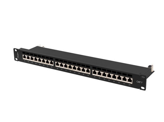 КОММУТАЦІЙНА ПАНЕЛЬ НА 24 ПОРТИ, 1U, 19", CAT.7 FTP, З ОРГАНІЗАТОРОМ КАБЕЛІВ, ЕКРАНОВАНА, ЧОРНА, LANBERG