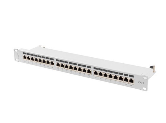 КОММУТАЦІЙНА ПАНЕЛЬ НА 24 ПОРТИ, 1U, 19", CAT.7 FTP, З ОРГАНІЗАТОРОМ КАБЕЛІВ, ЕКРАНОВАНА, СІРА, LANBERG