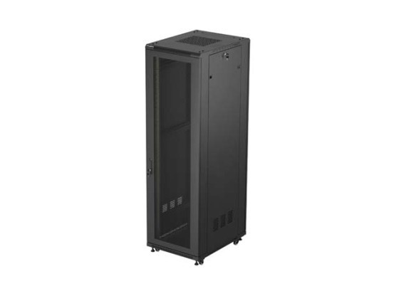 19-дюймова автономна стійка 42U/600×800 (у розібраному вигляді) з сітчастими дверцятами, чорна, LANBERG