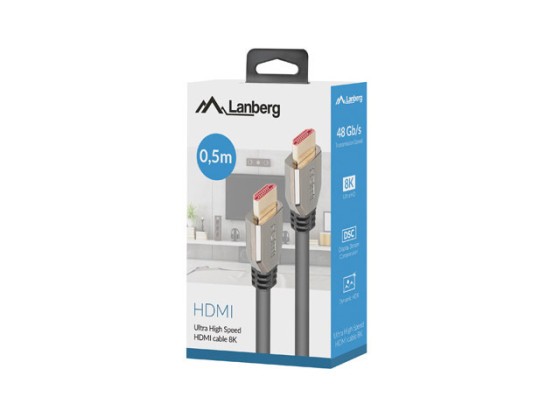 Кабель HDMI M/M V2.1, 0,5 м, 8K, 60 Гц, чорний, LANBERG