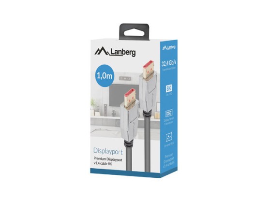 КАБЕЛЬ DISPLAYPORT M/M, 20-контактний, V1.4, 1 м, 8K, 60 Гц, чорний, LANBERG