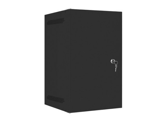 Стелажна шафа 10" для настінного монтажу, 9U/280×310 (у розібраному вигляді) з металевими дверцятами, чорна, LANBERG